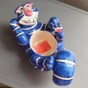 Clancy Cat Lynda Corneille Blue Votive Candle Holder SWAK Art Collectible